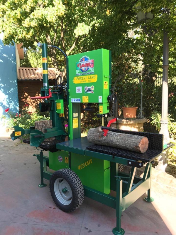 MODELLO SEGA A NASTRO 600 C.S.I.T. CARRELLATA COMBINATA CON SPACCALEGNA IDRAULICO VERTICALE GIREVOLE DA 16 TONNELLATE
